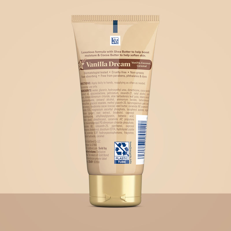 Gold Bond Vanilla Dream Softening Hand Cream Set, Luxurious Everyday Hand Cream with Shea Butter to Help Boost Skin Moisture and Cocoa Butter to Help Soften Skin, Warm Vanilla Dream Scent, 3 oz, 4 pk 3 Ounce (Pack of 4)