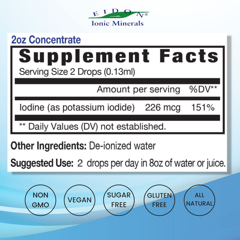 [Australia] - Eidon Ionic Minerals Potassium Iodide Supplement - Liquid Iodine Drops, Supports Energy Levels and Thyroid Health, Bioavailable, No Additives or Preservatives - Potassium Iodide Drops, 2 oz 2 Fl Oz (Pack of 1) 