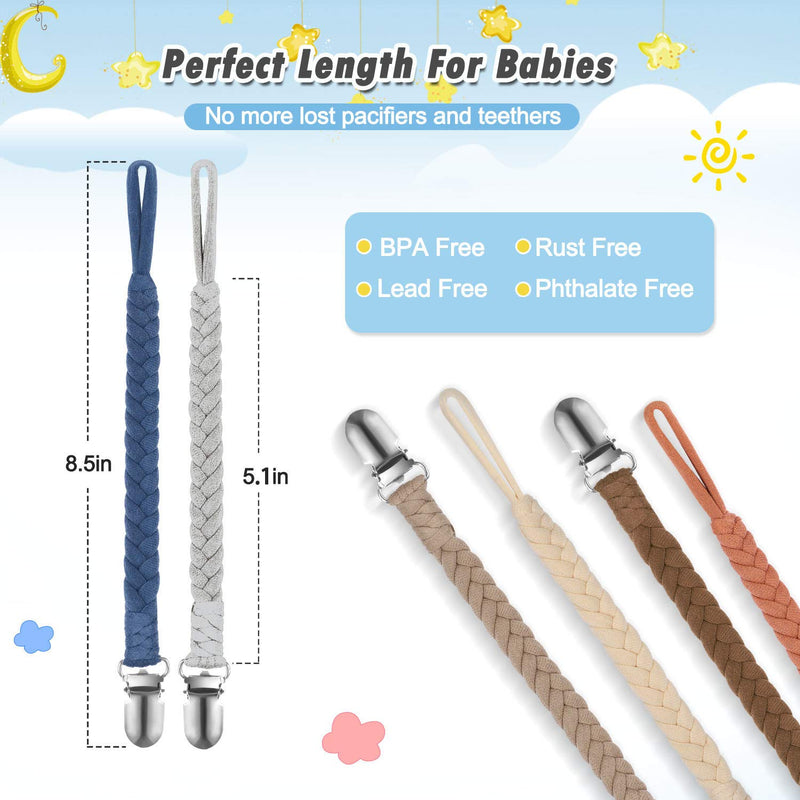 [Australia] - Pacifier Clip for Boys and Girls, 6 Pack Baby Pacifier Holder Leash 100% Handmade Braided Fits All Pacifiers & Teething Toys Modern Unisex Baby Gift Colorful 