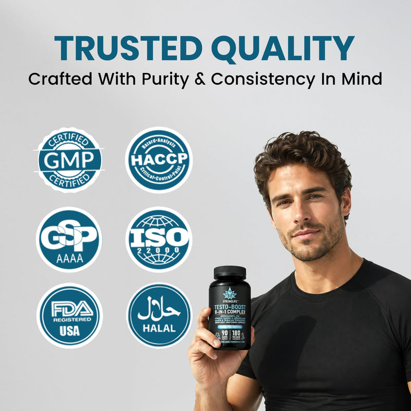 Testosterone Booster Supplement | with D-Aspartic Acid, Tribulus, Zinc, TA Root Extract & Vitamin D3 | 200:1 Extract | 90-Day Supply | Strength, Energy & Vitality | 180 Vegan Capsules