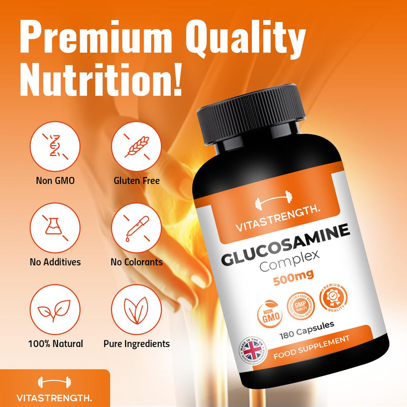 Glucosamine and Chondroitin Complex – 180 High Strength Capsules with MSM, Collagen, Hyaluronic Acid and Boswellia – Contributes to The Maintenance of Normal Immune System – Made in UK