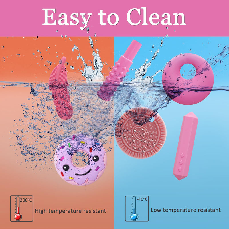 [Australia] - Chew Necklaces for Sensory Kids, Silicone Chewy Necklace for Children with Autism, ADHD, SPD, Chewing, Oral Motor Therapy Sensory Toys Pink 6PCS 