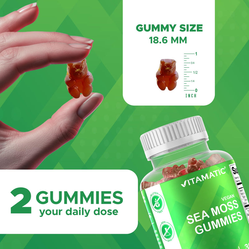 [Australia] - Vitamatic Irish Sea Moss Gummies ‚Äì 3000mg Equivalent Per Serving (from Extract 132.5mg) ‚Äì 60 Ct Made with Bladderwrack & Burdock Root ‚Äì Seamoss Supplement for Thyroid, Energy & Immune Support 