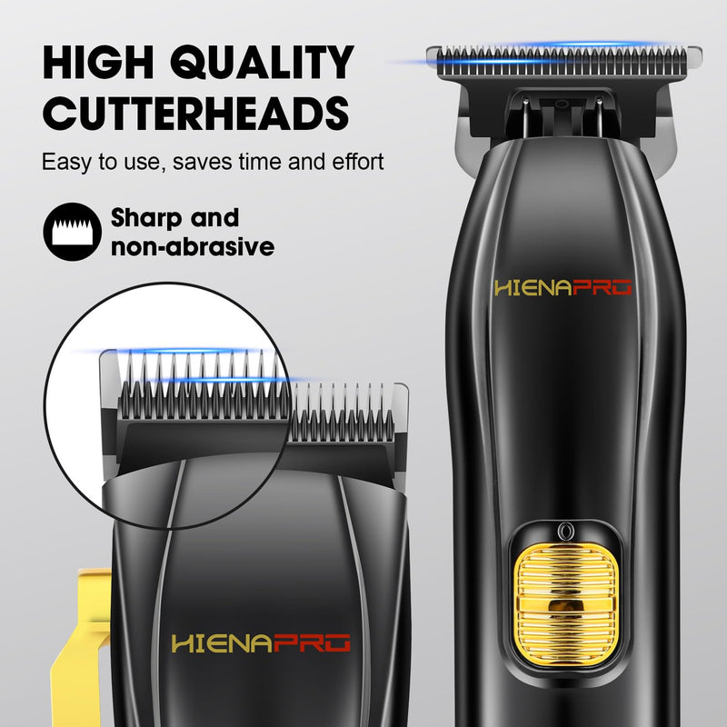 [Australia] - HIENA PRO Professional Hair Clippers and T-Blade Trimmer Kit for Men Cordless Complete Barber Kit Hair Cutting Kit Haircut Set with LED Display & USB Rechargeable (Black) 
