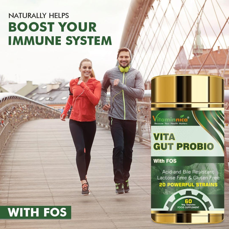 Vitaminnica Vita Gut Probio - Natural Gut Balance Supplement with Digestive Health and Immune Support | 20 Powerful Strains | 60 Capsules