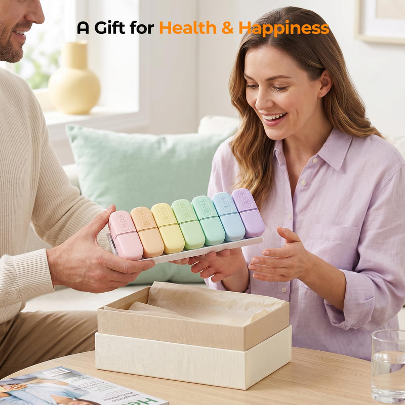 Magnetic Weekly Pill Organizer 2 Times a Day, Large AM PM Pill Box 7 Day | Travel Pill Case, Magnets and Stand, Removable Daily Medicine Container for Medication, Vitamin and Supplement, Macaron