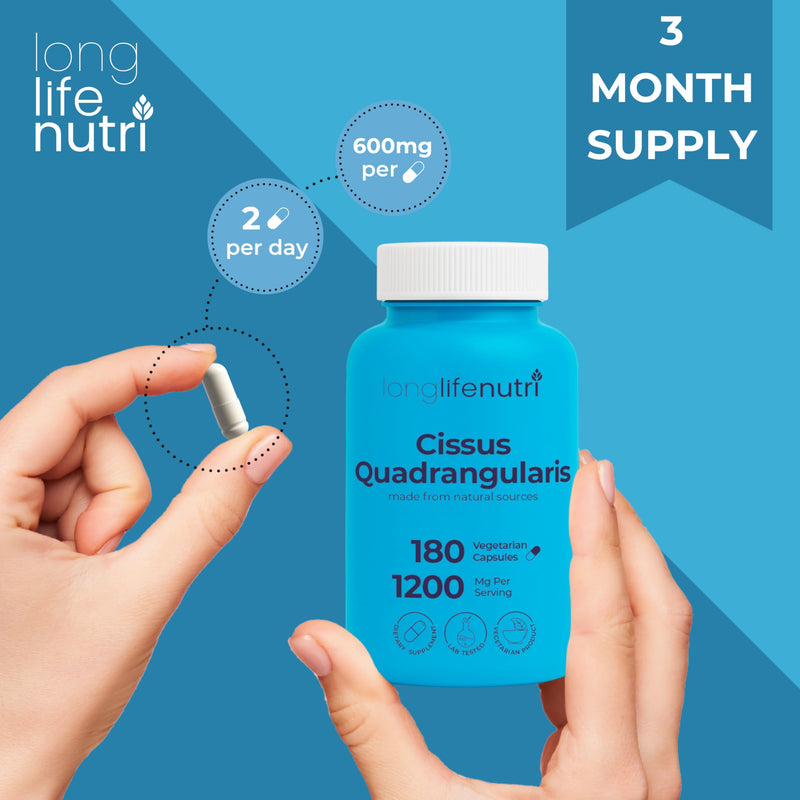[Australia] - Cissus Quadrangularis 1200mg - 180 Vegetarian Capsules, Stem Extract for Joint Comfort, Bone Strength & Active Mobility, High Potency Formula, 3-Month Supply, GMP Certified, Made in USA 