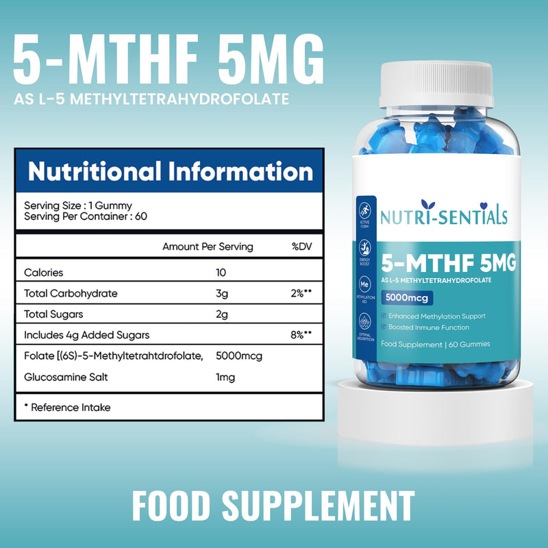 L-5 Methyl Folate Supplement- 5000mcg Active Form Folic Acid Gummies for Optimal Absorption- High Strength Folic Acid - Activated Methylfolate Supplement- 60 Gummies