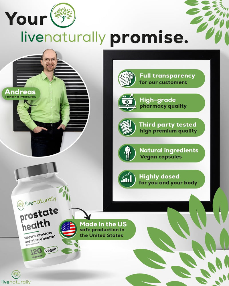 Prostate Health Supplement for Men - Saw Palmetto with Pumpkin Seed, Stinging Nettle, Zinc and Selenium - Supports Urinary Flow and Bladder Comfort - Vegan, 120 Capsules, 60 Day Supply