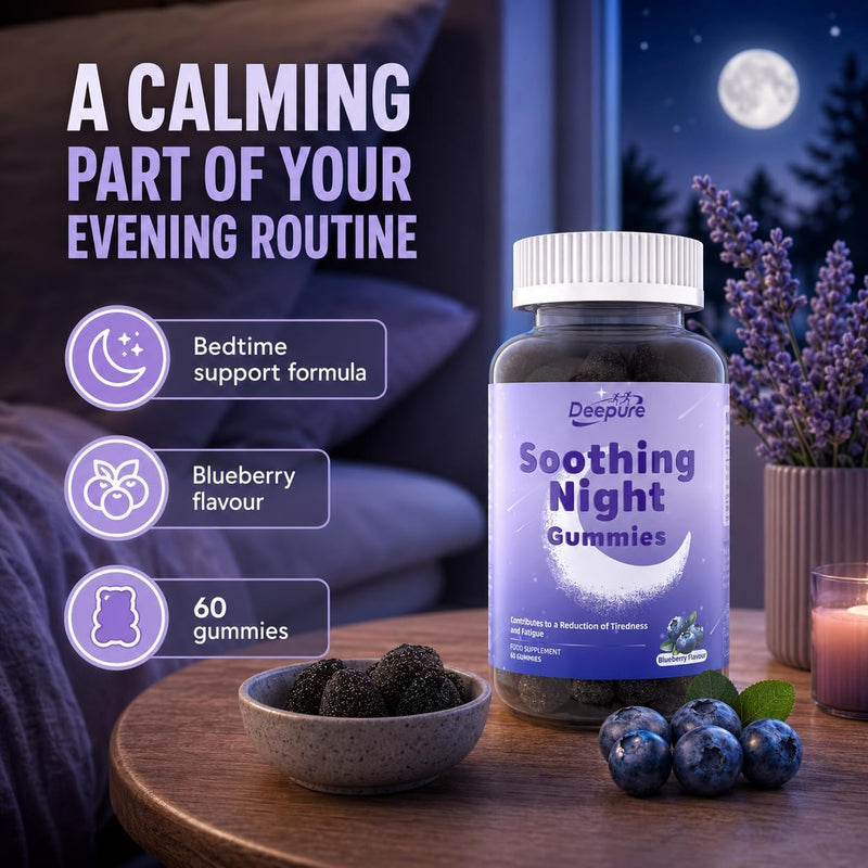Sleep Gummies for Adults, Magnesium Bisglycinate with L-Theanine Lemon Balm Ashwagandha Root Extract, Vegan Gluten Free Non-GMO Blueberry Flavour Night Time Gummies, 60 Gummies