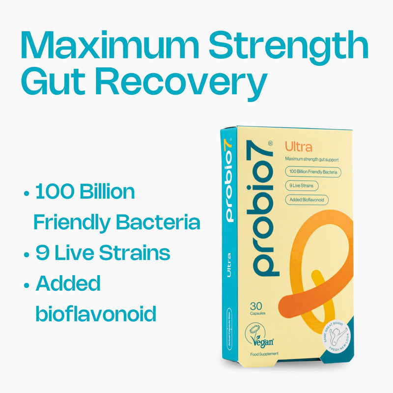 Probio7 Ultra – Maximum Strength Gut Recovery | 9 Live Strains | with 100 Billion CFU, Saccharomyces Boulardii & Added Bioflavonoid | Probiotics for Gut Health & Antibiotic Recovery, 30 Capsules 1 count (Pack of 1)
