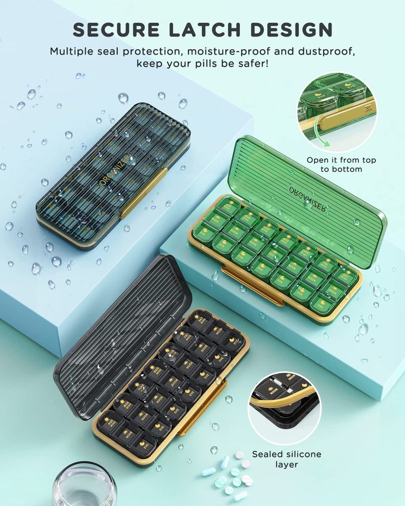 Acedada Pill Organizer 3 Times A Day - Weekly Pill Box 3X A Day, Black Grey | Large Pill Box 7 Day Medicine Organizer Pill Case, Pill Container Holder, Daily Pill Box 3 Times A Day, for Vitamin