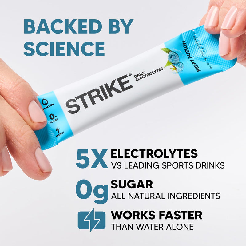 Strike Electrolytes | Zero Sugar Hydration Sachets with Sodium, Magnesium, Vitamin C & Trace Minerals | Vegan, Keto, Gluten-Free | Daily Electrolytes Powder (30 Sachets, Lemon Lime) 30 Sachets