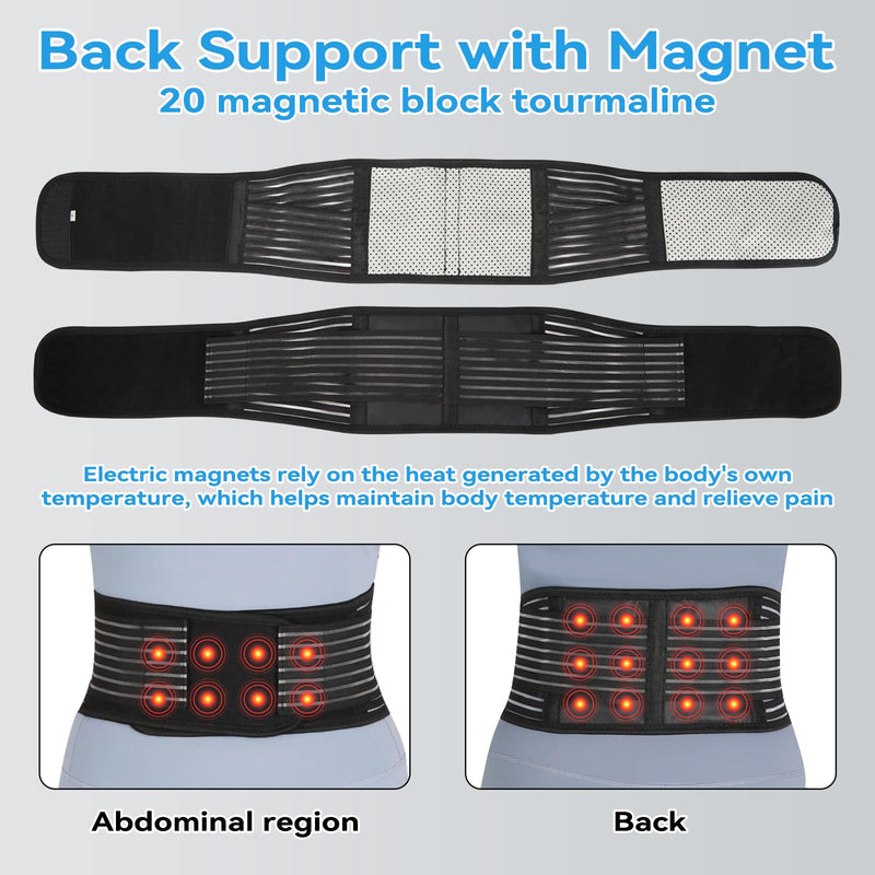 Back Braces for Lower Back Pain Relief, Lumbar Support Belt for Men Women | Adjustable Tourmaline waist belt, Self Heating & Soothing Waist Band, Lumbar Support Belt for Herniated Disc/Sciatica Black-1 Large