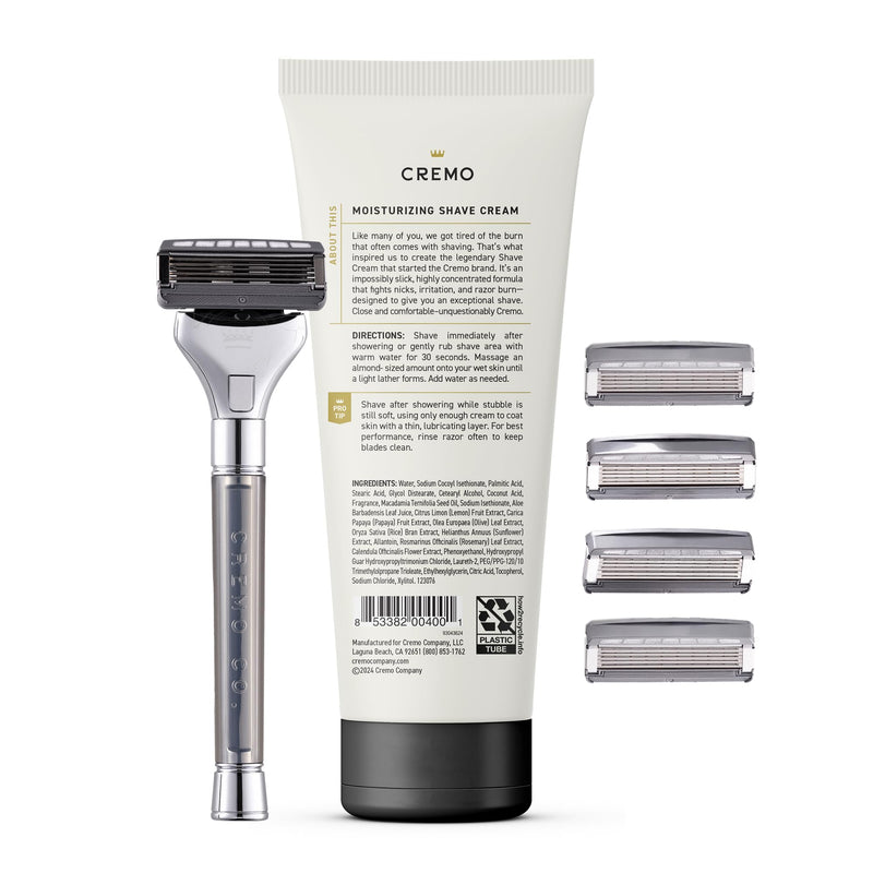 [Australia] - Cremo Original Shave Gift Set for Men, includes Impossibly-Slick 6 oz Shaving Cream, Chrome Barber Grade Razors for Men and four Razor Blades Refills 