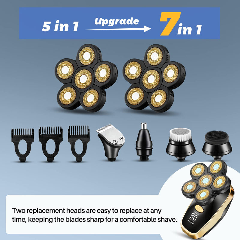 [Australia] - Head Shavers for Bald Men Rotary Electric Razor Cordless Electric Shaver Rechargeable Head Shaver Waterproof Mens Head Razor Multifunctional Shaving Grooming Kit for Balder Gold 