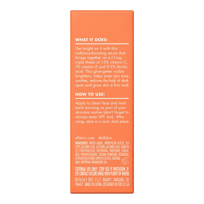 e.l.f. SKIN Bright Icon Vitamin C + E + Ferulic Face Serum Mini, Brightening & Soothing with 15% Vitamin C, Vegan & Cruelty-Free 0.5 Fl Oz (Pack of 1)