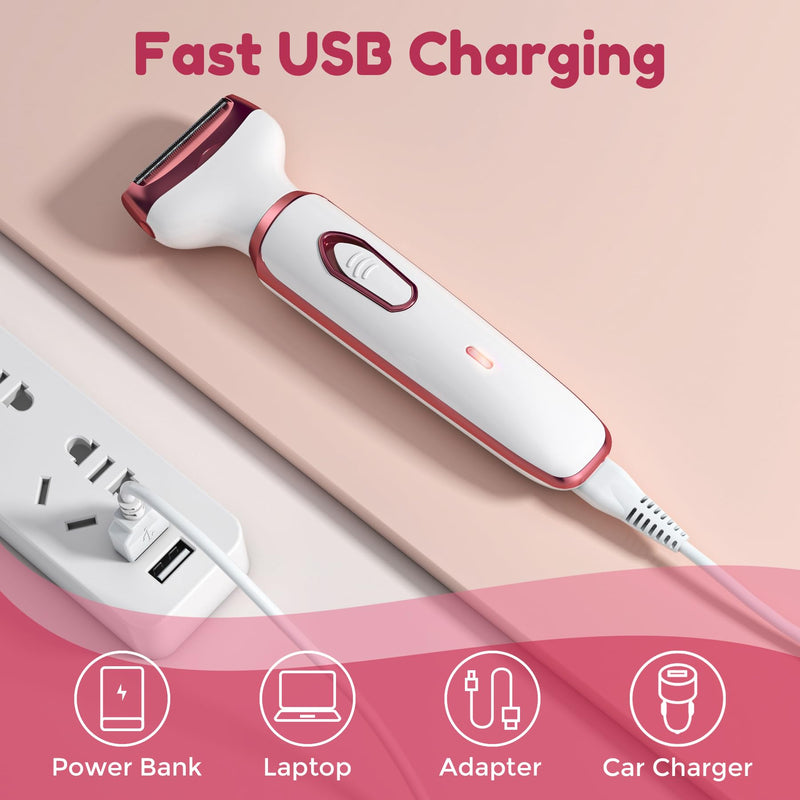 Electric Razors for Women, 4 in 1 Electric Women Shaver, Hair Removal Epilators for Leg Face Arm Bikini Armpit Pubic Hair, Cordless Rechargeable Portable Women's Bikini Trimmers, White