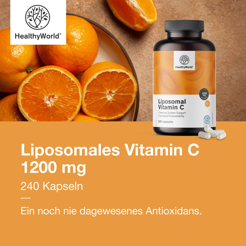 [Australia] - HealthyWorld Liposomal Vitamin C - 240 plant capsules - 1200 mg vitamin C per day - with rose hips and sunflowers - phospholipid complex - 4 month supply - high bioavailability 