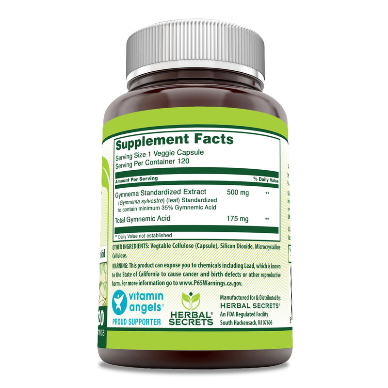 [Australia] - Herbal Secrets Gymnema Supplement | 500 Mg Per Serving | 120 Veggie Capsules | Non-GMO | Gluten Free | Made in USA 