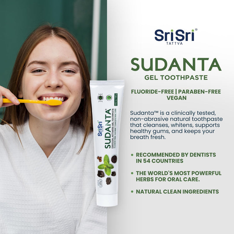 [Australia] - Sri Sri Tattva Sudanta Charcoal Toothpaste Gel – SLS, Fluoride Free Herbal Toothpaste with Neem & Ayurvedic Herbs – Natural Teeth Whitening, Fresh Breath, Oral & Gum Health – 100g Tube (Pack of 3) 3.53 Ounce (Pack of 3) 