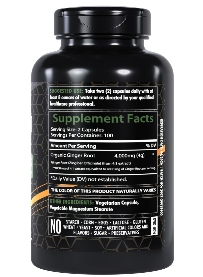 [Australia] - Ginger Root Capsules 4000mg | 200 Count | Ultra Strength Supplement | Gluten-Free & Non-GMO 