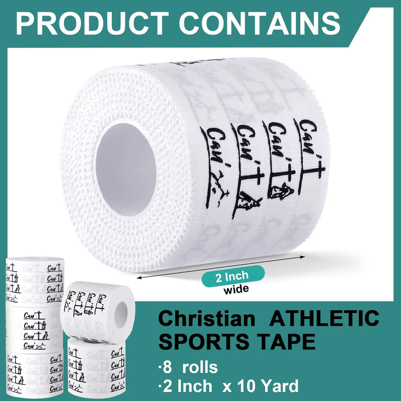 [Australia] - 8 Roll Christian Athletic Tape 2in x 23ft Cotton Zinc Oxide Religious Bible Verse Cross Tape Jesus Soccer Wrist Wrap Christmas Christian Gift Sport Baseball Football Boxing Wrap, White 