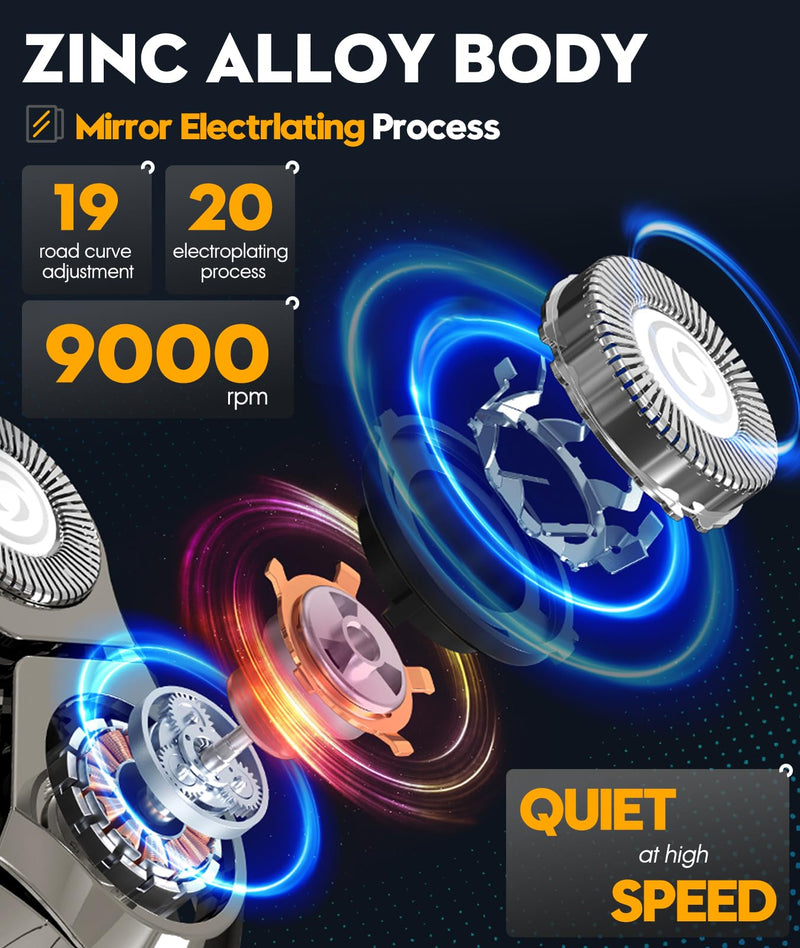 [Australia] - Electric Razor for Men, 3D Floating Blade Shaver with 9000 RPM High Speed, IPX7 Waterproof, 60-Day Battery Life, Compact Portable Wet/Dry Electric Shaver 