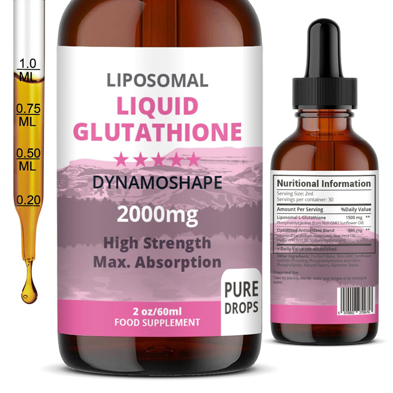 Liposomal Glutathione 2000 mg with Vitamin C, Oral Glutathione Liquid, Antioxidant Supplement for Detox, Superior Absorption, Higher Dosage (Pack of 1)