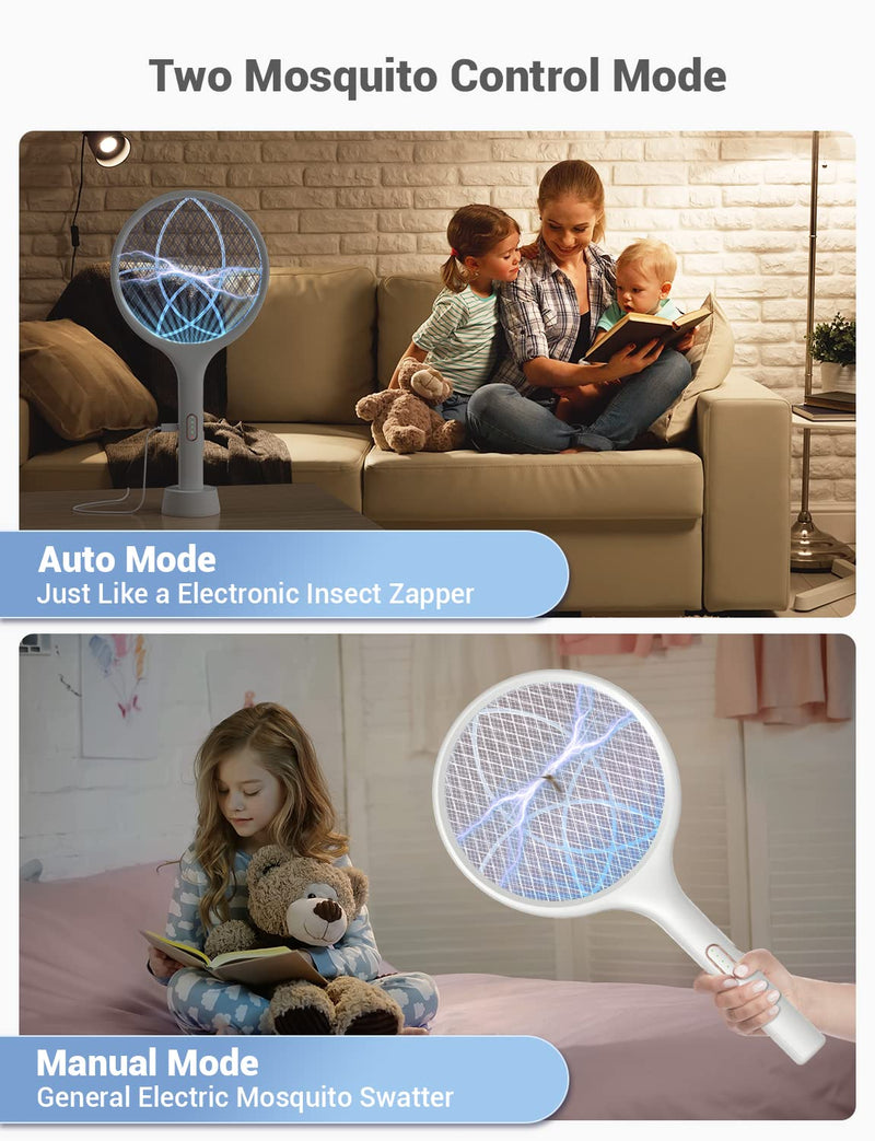 [Australia] - YISSVIC Electric Fly Swatter 4000V Bug Zapper Racket Dual Modes Mosquito Killer with Purple Mosquito Light Rechargeable for Indoor Home Office Backyard Patio Camping (White) White 