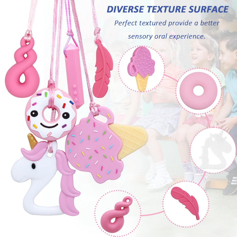 [Australia] - Sensory Chew Necklaces for Girls, 6 Pack Autism Teething Necklace Chew Toys Sensory for Kids with ADHD or Special Need, Silicone Chewable Necklaces Reduces Chewing Fidgeting for Children Adults Chewer 