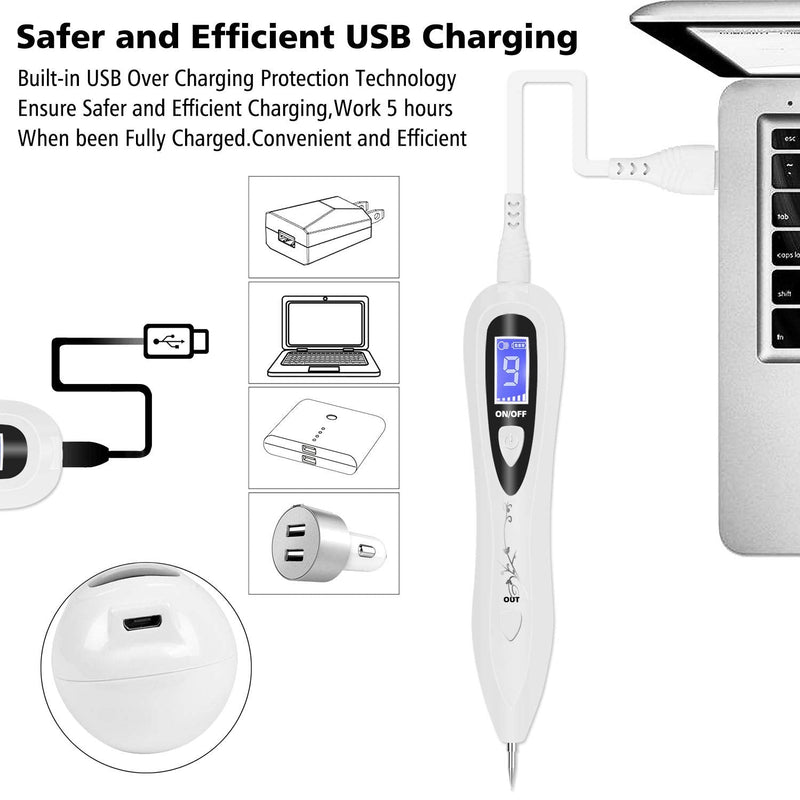 [Australia] - Mole Removal - VOONEEN Mole Removal Professional Beauty Pen, with 9 Strength Levels for Face and Body, Removal of Warts, Nevus, Birthmarks, with USB Rechargeable (White) White 