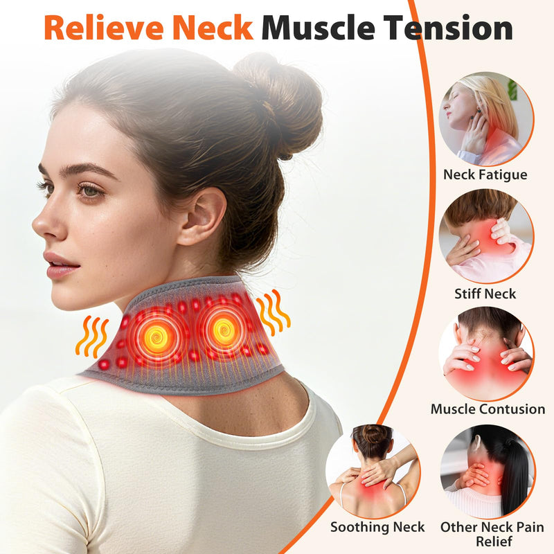 Neck Heating Pad with Massage, Heating Neck Wrap with 660nm 850nm Red Light, with 3000mAh Rechargeable, 3 Levels Heat & 3 Massage