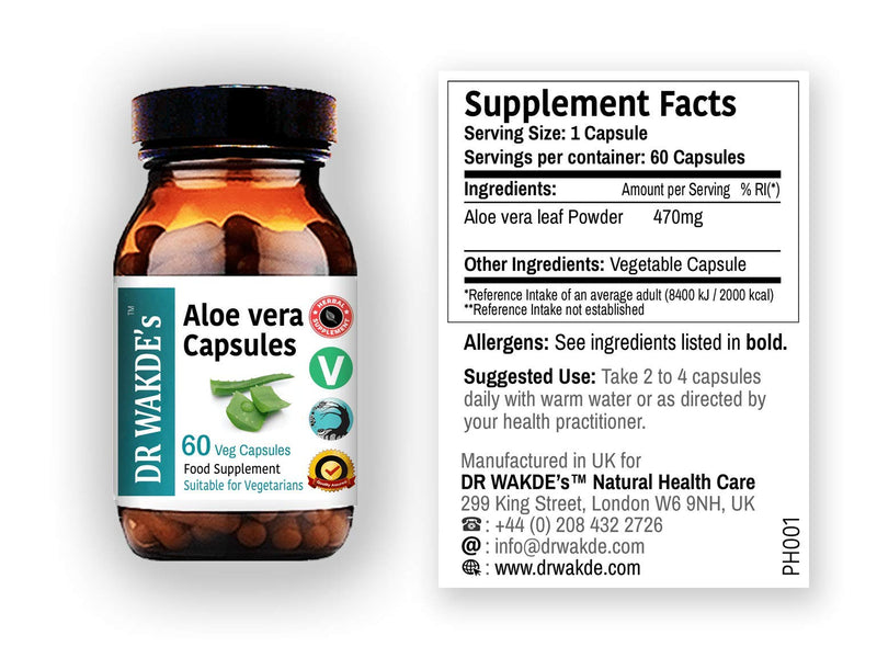 DR WAKDE'S Aloe Vera Capsules, 60 Veg Caps, Plant-Based Supplement, Made in UK, Vegan, All Natural, Same Day Dispatch