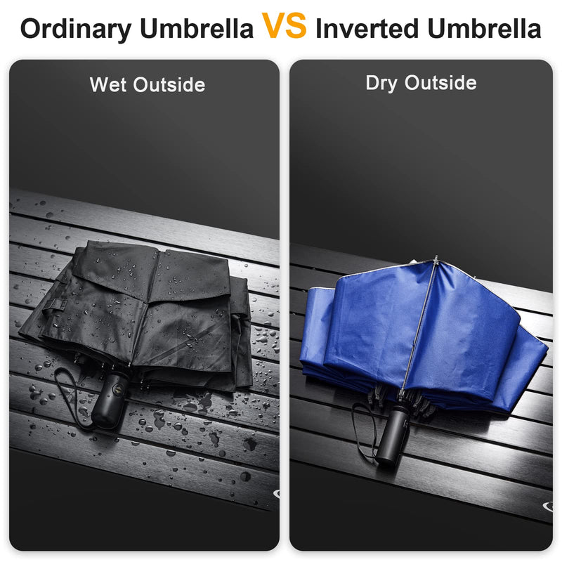 G4Free 2 Pack UPF 50+ UV Protection 54 Inch Large Reverse Travel Umbrella, 10 Ribs Windproof Compact Sun Blocking Inverted Car Umbrellas Automatic Open Close