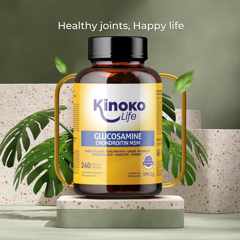 [Australia] - Kinoko life Glucosamine and Chondroitin - 240 capsules with MSM, marine collagen, hyaluronic acid, turmeric, black pepper, ginger, boswellia and quercetin. For joints, cartilage and bones 