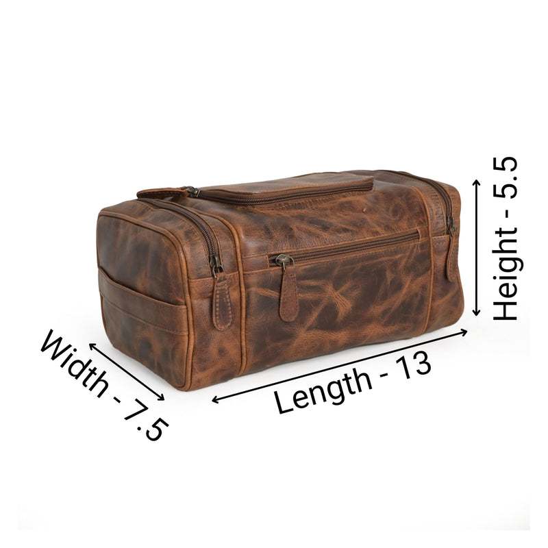 (13 inch Extra Large) Real Full Grain Leather Toiletry Bag for Men, Dopp kit with Waterproof Lining, Toiletries Organizer, Grooming Travel Bag Pouch, Bathroom Shaving Kit Zipper Bag (13 inch) Extra Large Size