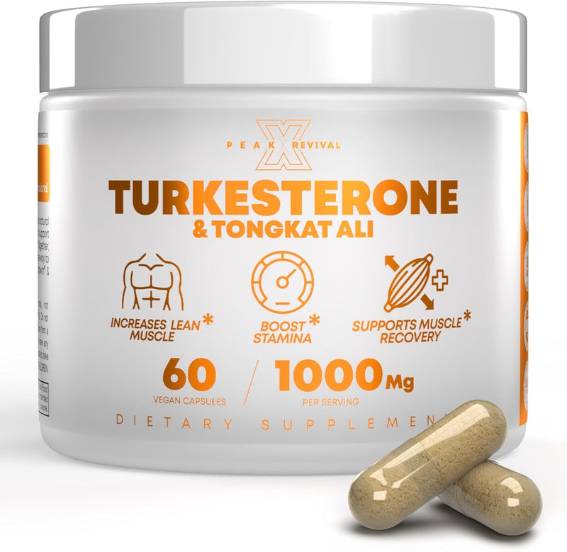 [Australia] - Turkesterone & Tongkat Ali 1000mg Supplement - 500mg Ajuga Turkestanica Per Serving Increase Stamina, Lean Muscle Growth & Recovery - Made in The USA (60 capsules) 