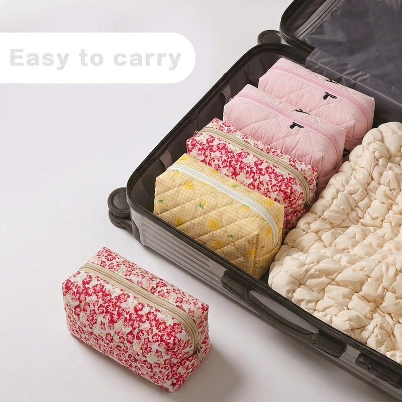 TenKa 10 Pcs Quilted Makeup Bags Bulk, Premium Floral Cosmetic Bag Bridesmaid Gifts, Cute Coquette Travel Pouch Organizer-Sweet Style Sweet Style