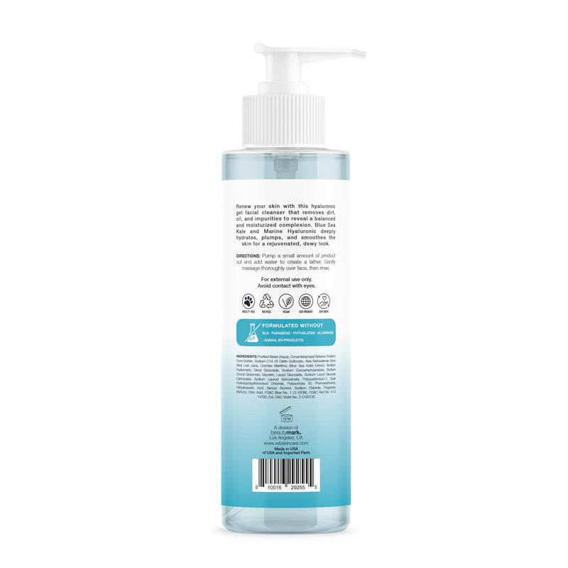 Hyaluronic Gel Facial Cleanser with Blue Sea Kale & Marine Hyaluronic – Hydration, Clarifying, Smoothing Replenishment – Vegan, Paraben-Free, 8 fl oz