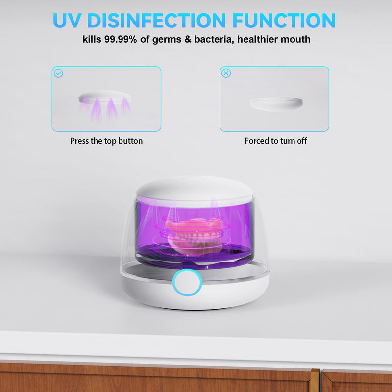 [Australia] - Ultrasonic Retainer Cleaner Machine Pro, Quickly Completes Denture Brushing and Bathing, Deep Cleaning, and Effectively Prevents Aligner Discoloration - White 