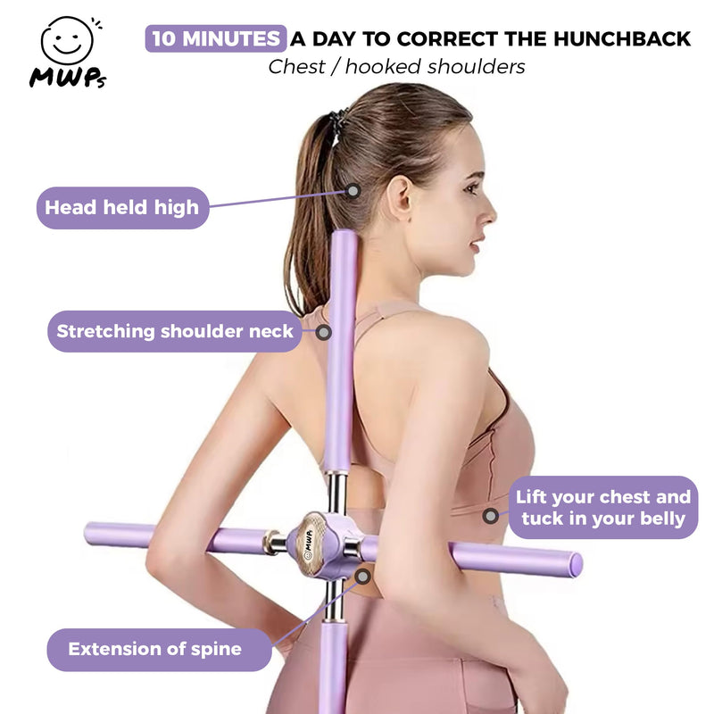 [Australia] - Yoga Stick Posture Corrector – Adjustable Back Straightener for Women, Men & Kids – Relieve Back & Neck Pain – Includes Carry Bag & Exercise Guide – Posture Stick for Daily Training PURPLE 