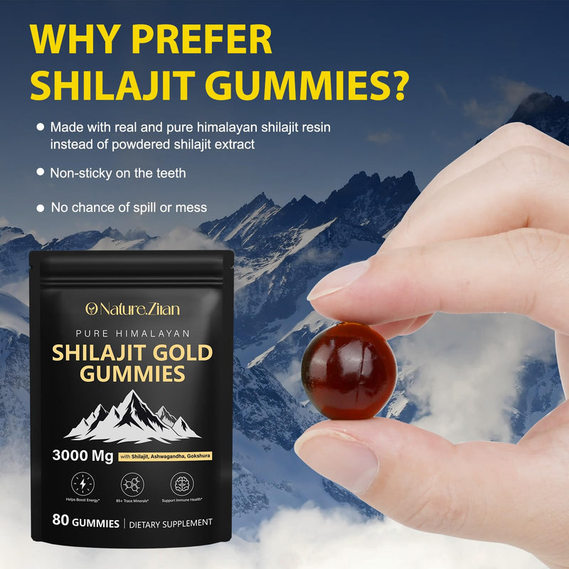 [Australia] - Shilajit Gummies for Men & Women - Pure Himalayan Shilajit Gold Gummies Rich in Ashwagandha, Gokshura with 85+ Minerals, Authentic Flavor, 100% Natural, 80 Gummies 