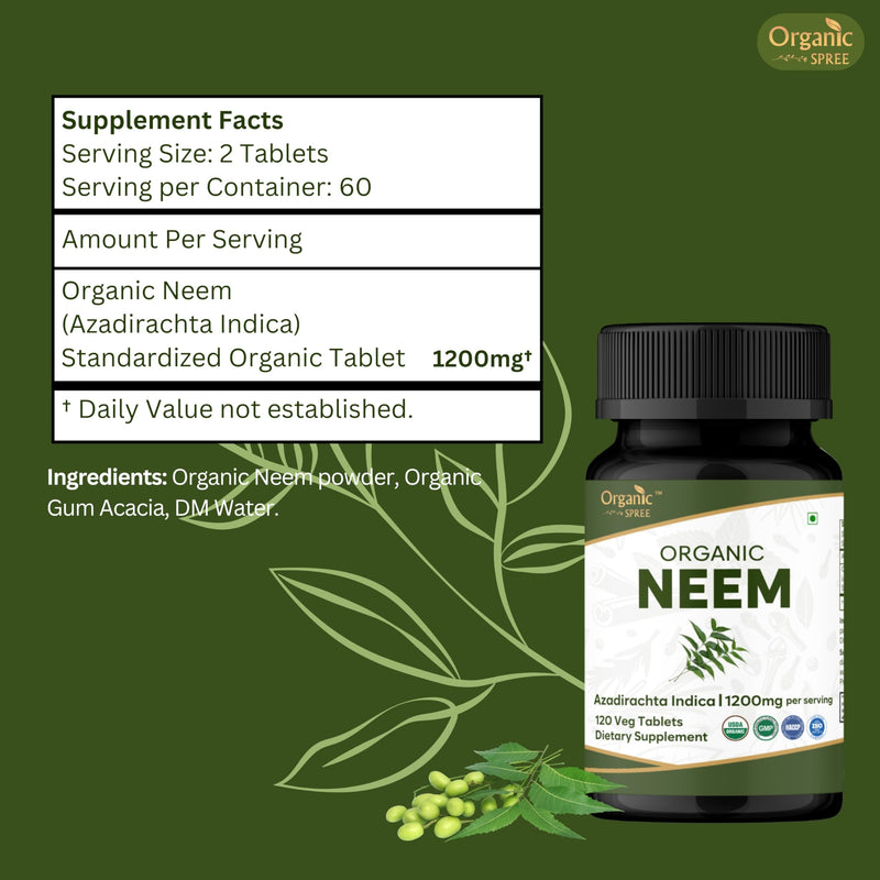 ORGANIC SPREE NEEM 120 Tablets | Azadirachta Indica (Neem) | USDA Organic Certified | Organic and Natural 120tab (1) 1
