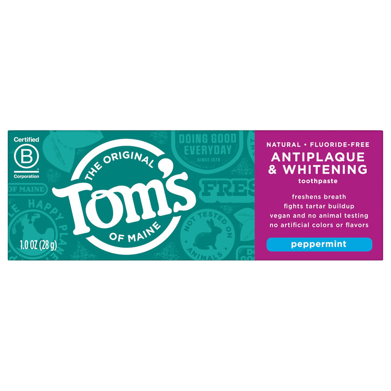 [Australia] - Tom's of Maine Fluoride-Free Antiplaque & Whitening Toothpaste, Travel Size, Peppermint, 1 oz. 12-Pack 1 Ounce (Pack of 12) 