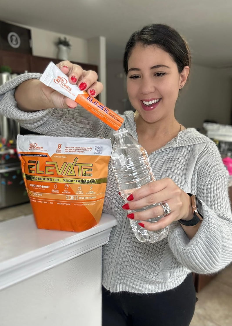 [Australia] - Real Ketones MCT & BHB Exogenous Ketones Drink Mix Packets Elevate Keto Electrolytes Powder Packets No Sugar with 4 Main Electrolytes plus Hydrating Proprietary Keto BHB - 30 Pack Orange Orange Blast 