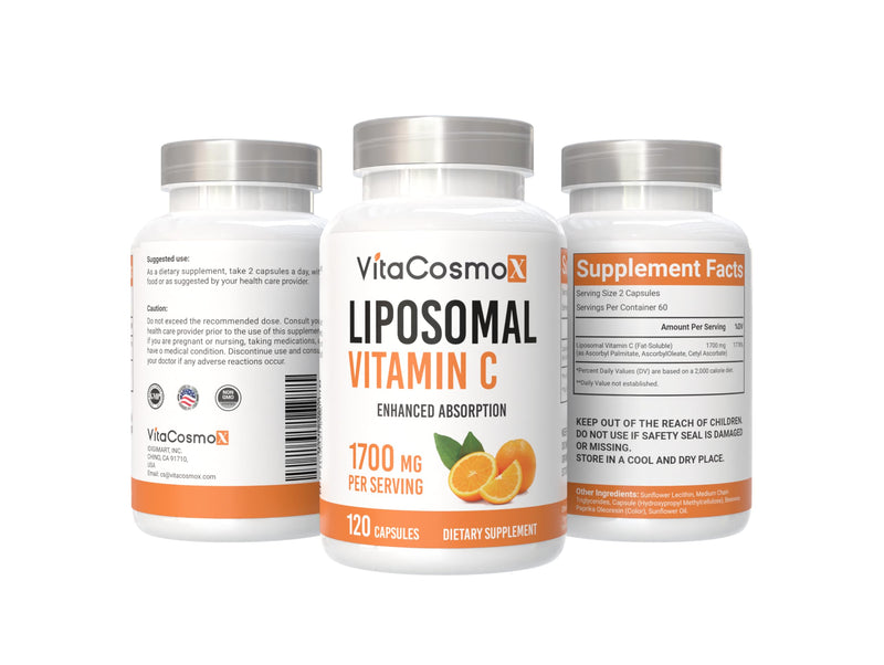Liposomal Vitamin C Supplement, 1700mg, 120 Capsules 100% Vegetarian, Non-GMO & Gluten Free, High Absorption 1