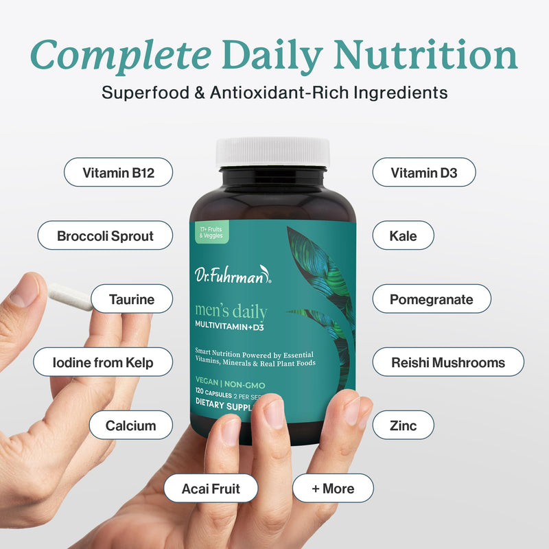 Dr. Fuhrman 2 Month Supply Multivitamin for Men + D3 Vitamin for Immune Support | Vegan Formula Womens Multivitamin with B12 & Zinc | Whole Food multivitamin with 17 Fruits & Veggies Men's