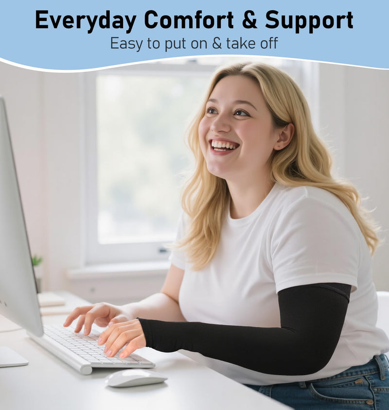 [Australia] - KEKING Lymphedema Medical Compression Arm Sleeve with Gauntlet, 15-20 mmHg Graduated Compression Full Arm Support for Women Men (Single), Long Pressure Arm Hand Brace for Arthritis, Bursitis, Edema Large Black (Single) 