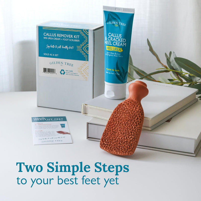 [Australia] - Gilden Tree Foot Callus Remover Kit - 40% Urea Cream & Handmade Terra-Cotta Pumice Stone for Feet - Callus Remover for Feet with Shea Butter & Aloe Vera - Cracked Heel Treatment & Moisturizer 